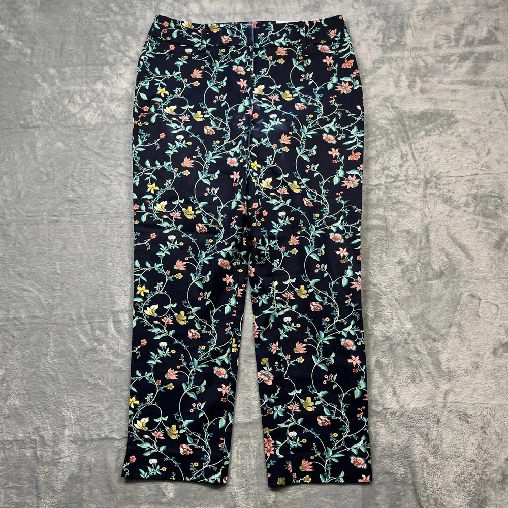 LOFT Riviera Pant Women Navy‎ Blue Floral Julie Fit Cropped Trousers NWT 2